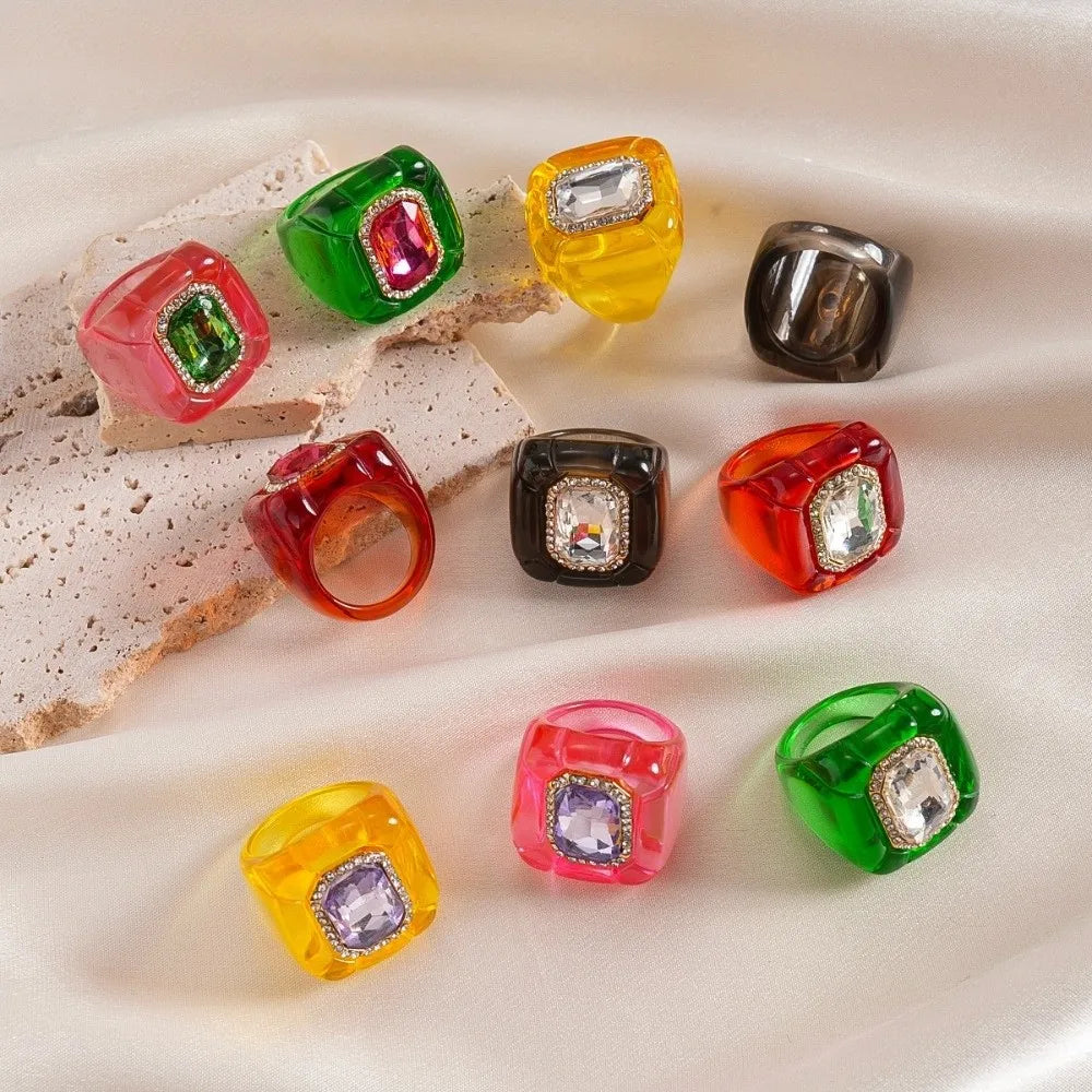 Y2K Candy Color Acrylic Resin Dome Ring | Korean Punk Style Fashion Statement Ring PLUSH