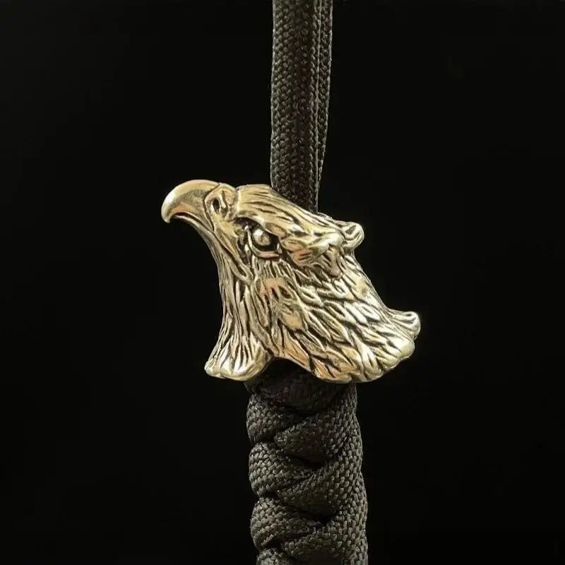 Vintage Brass 3D Eagle Head Paracord Bead EDC Keychain Pendant Brass Paracord Bead PLUSH