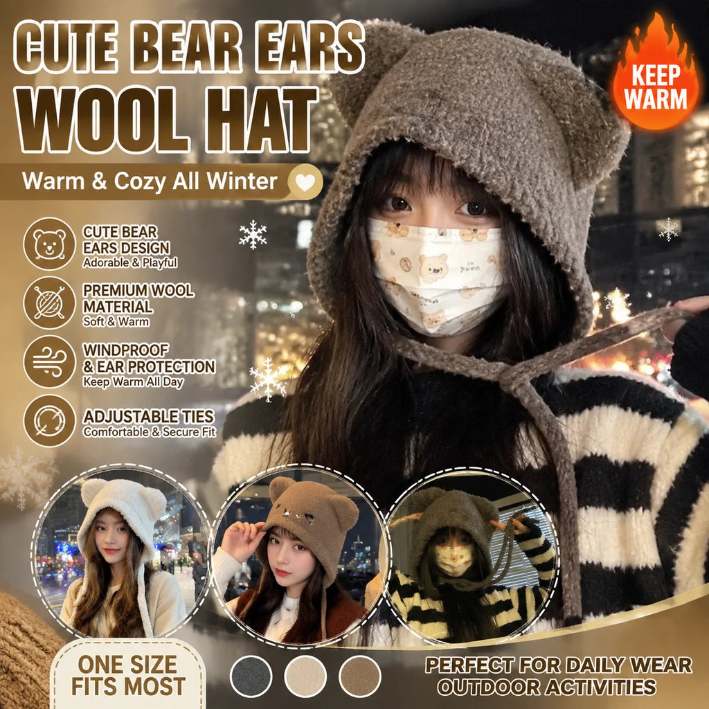 Cute Bear Ears Knitted Baby Beanie – Winter Hat Set Baby Knitted Beanie PLUSH