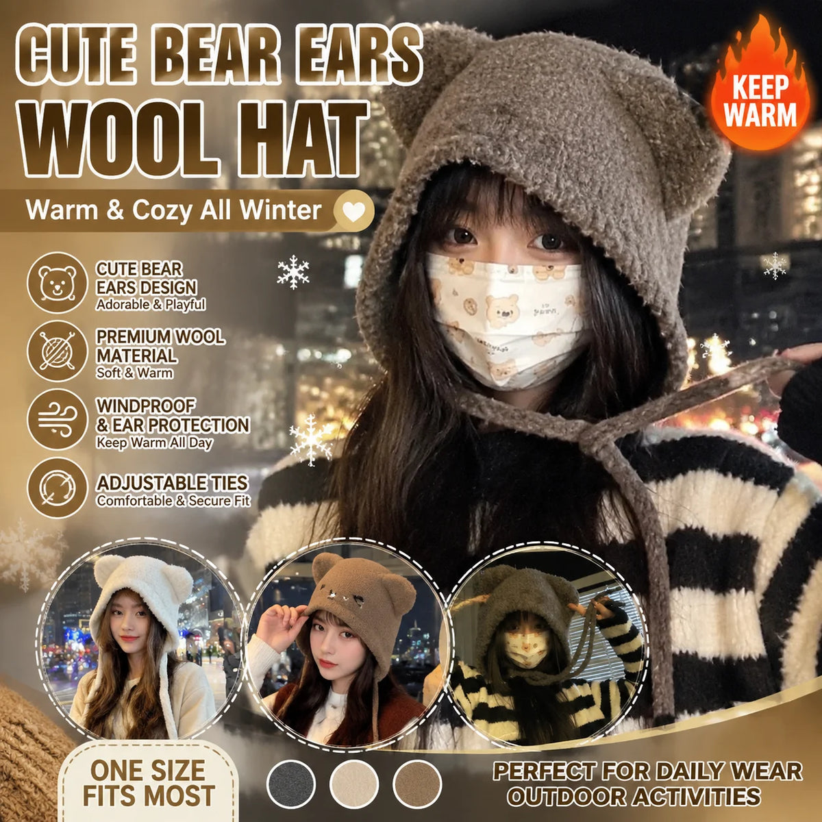 Cute Bear Ears Knitted Baby Beanie – Winter Hat Set Baby Knitted Beanie PLUSH