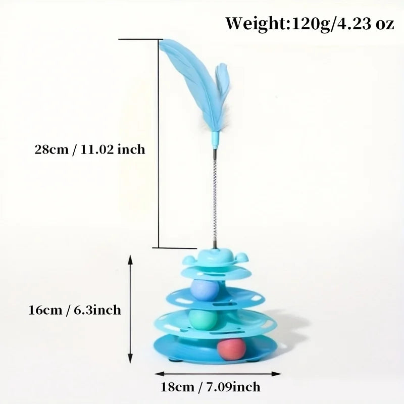 Interactive Feather Turntable Cat Toy with Rolling Ball Interactive Cat Toy PLUSH
