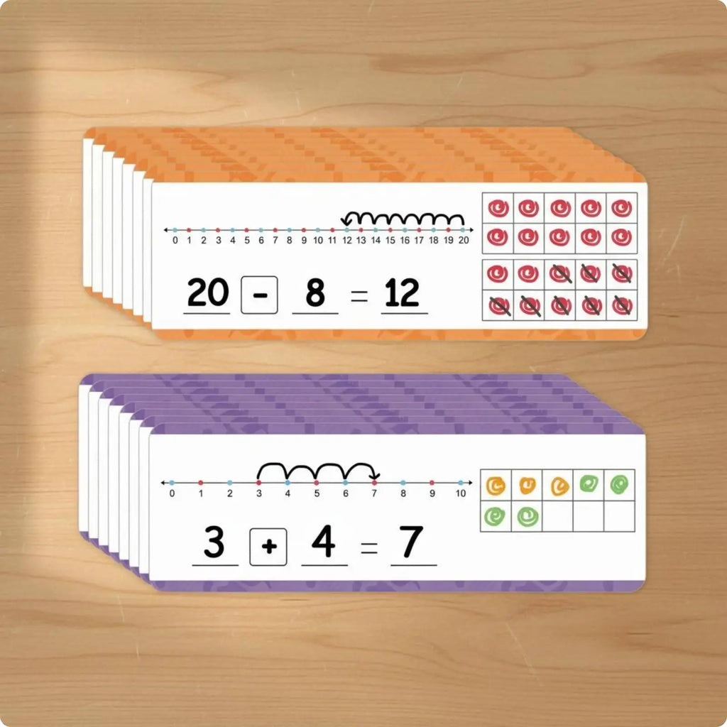 Math Number Line Cards 16pc – Addition & Subtraction for Kids Educational Math Cards PLUSH