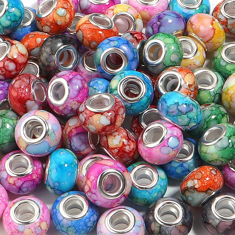 20pcs Marble Ink Acrylic European Large Hole Spacer Beads DIY Acrylic Spacer Beads PLUSH