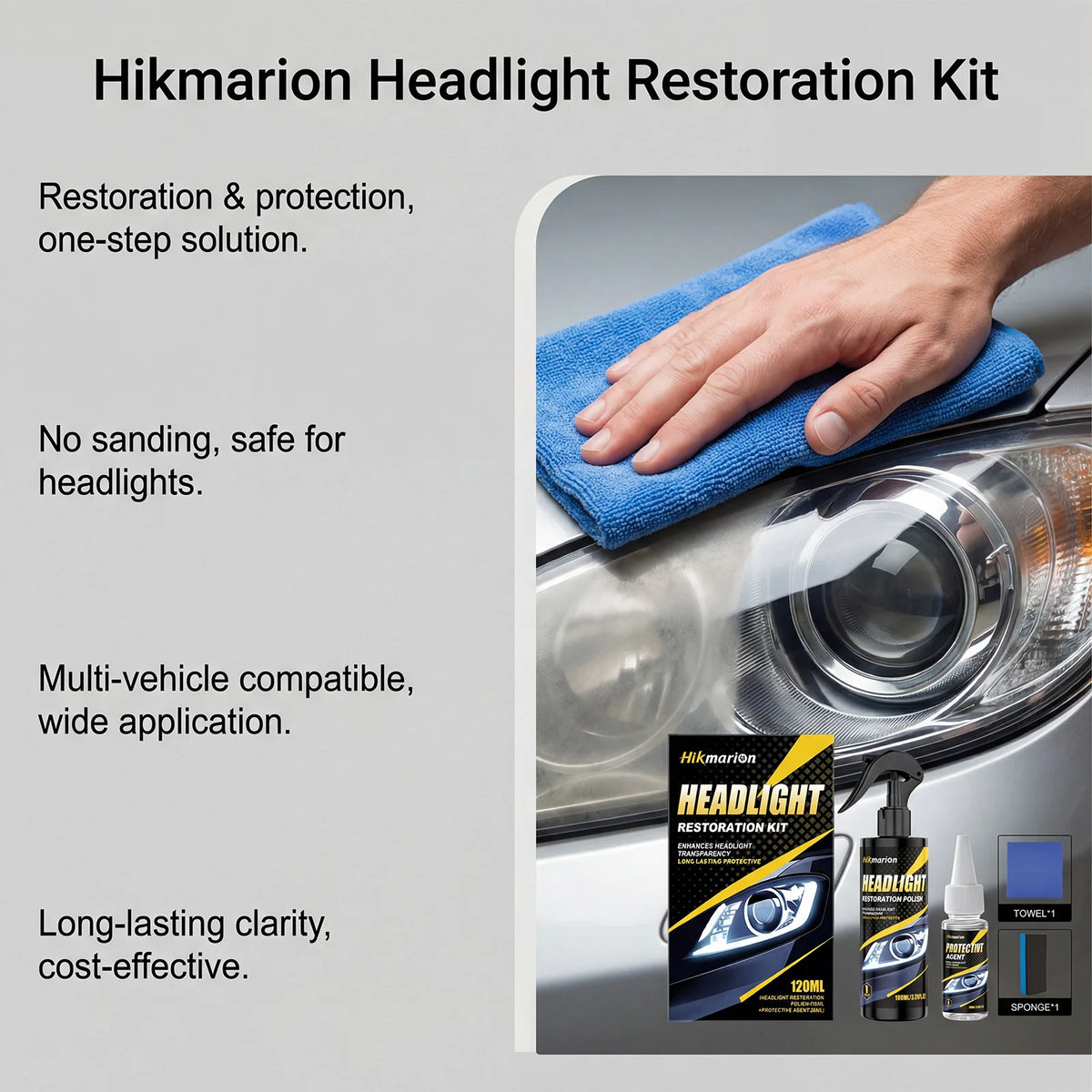 Hikmarion Headlight Restoration Kit – Polish & Clarity Headlight Restoration Kit PLUSH