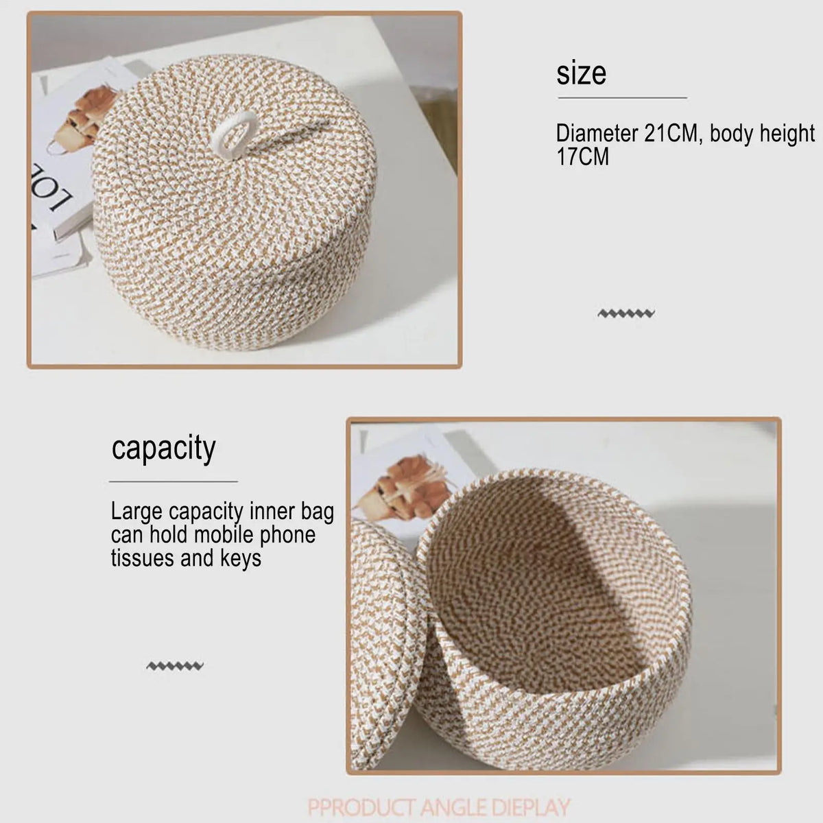 Cotton Rope Storage Basket with Lid – White Woven Organizer Woven Storage Basket PLUSH