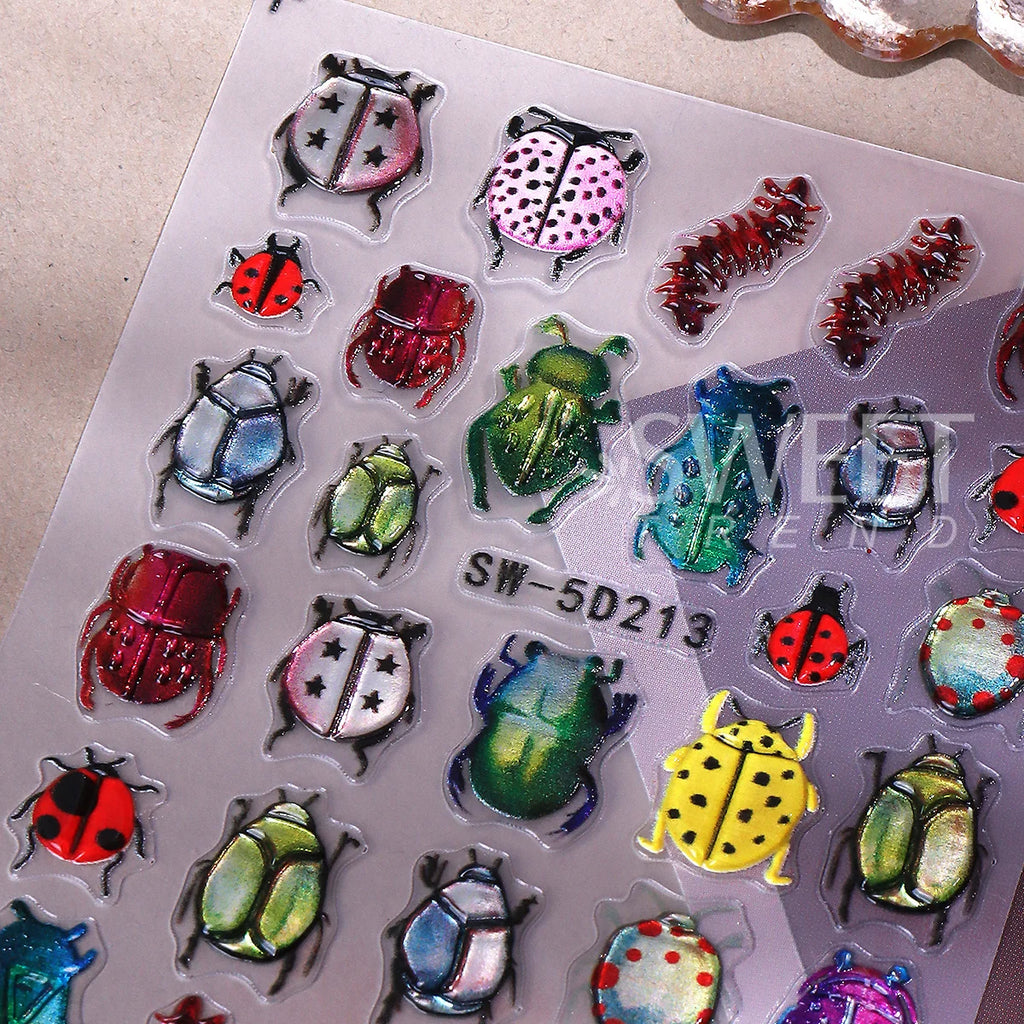 5D Insect Nail Stickers – Ladybug Beetle Embossed Decals Nail Art Stickers PLUSH