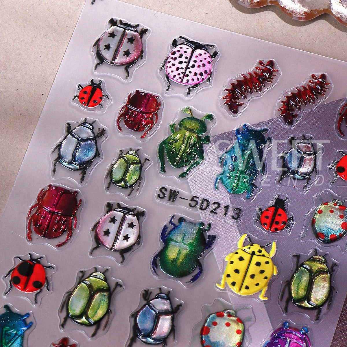 5D Insect Nail Stickers – Ladybug Beetle Embossed Decals Nail Art Stickers PLUSH