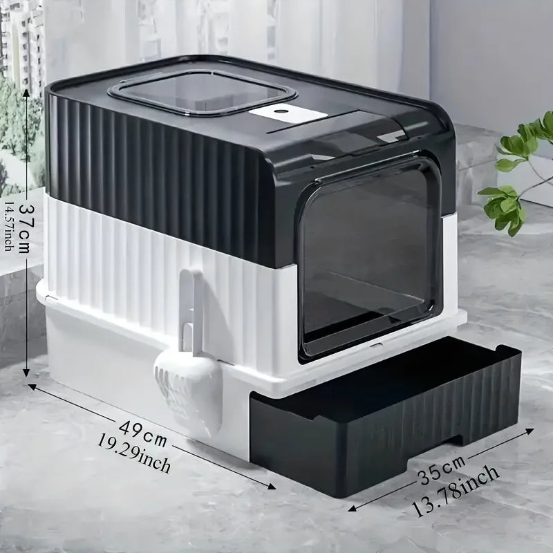 Dual Aisle Cat Litter Box with Drawer & Scoop – Odor Control Cat Litter Box PLUSH Black