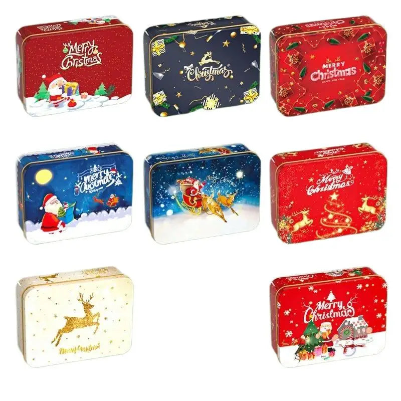 Christmas Tin Can Box – Elk & Santa Candy Cookie Gift Storage Holiday Tin Box PLUSH