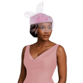 Vintage Feather Mesh Fascinator Hat – Polka Dot Veil Beret Fascinator Hat PLUSH Pink