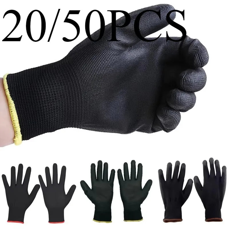 Nylon PU Coated Work Gloves Non-Slip Safety Bulk 20/50pcs PU Work Gloves PLUSH