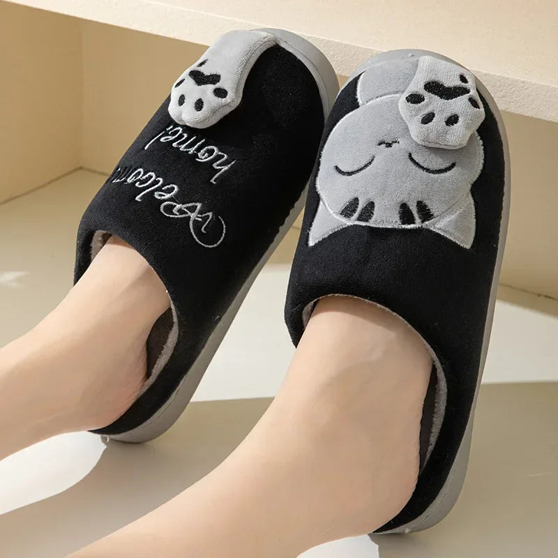 Unisex Winter Cotton Slippers – Thick Soft Sole Non-Slip Slides Indoor Slippers PLUSH 42-43 black