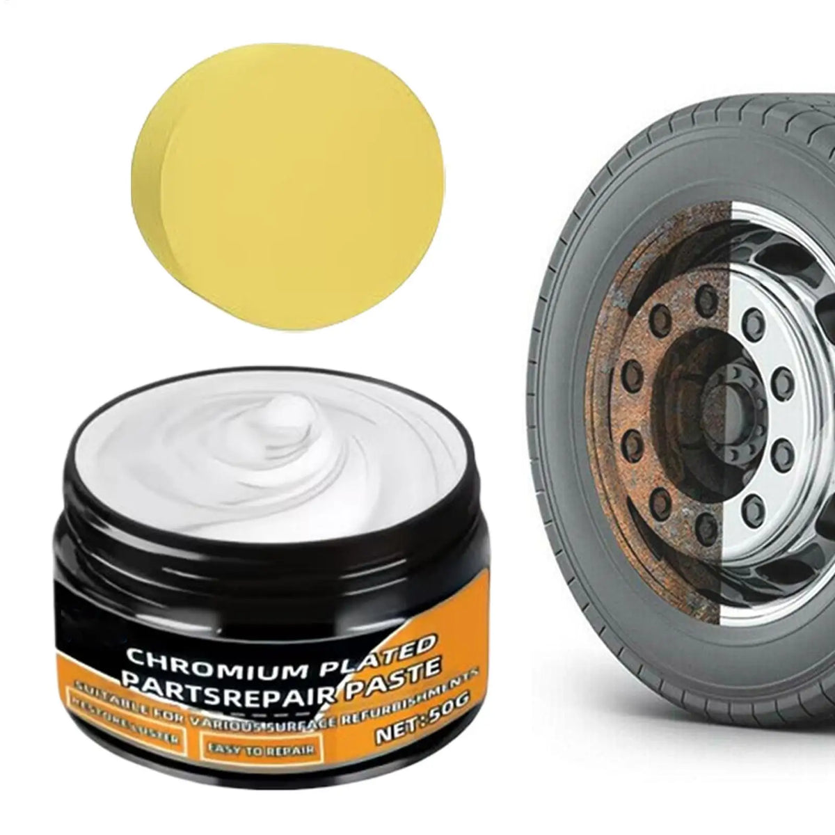 50g Chrome Polish Restoration Compound + Sponge | Car Metal Shine Chrome Polish Compound PLUSH