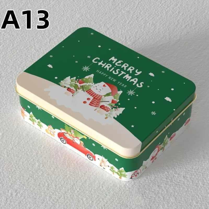 Christmas Tin Can Box – Elk & Santa Candy Cookie Gift Storage Holiday Tin Box PLUSH A13