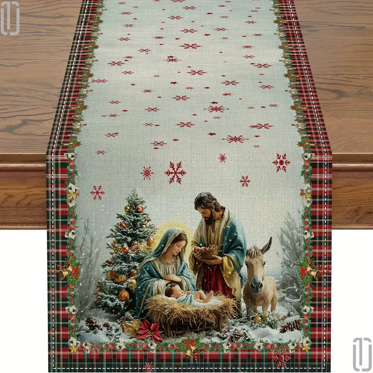 Christmas Nativity Table Runner – Snowflake Holiday Décor Holiday Table Runner PLUSH A 33X90Cm