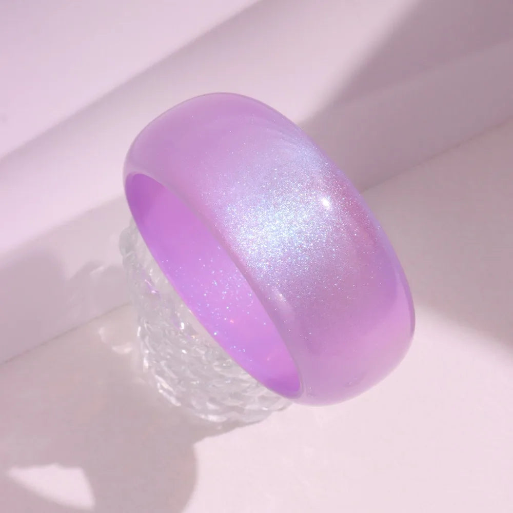 Bohemian Glitter Acrylic Wide Bangle – Jelly Color Bracelet Acrylic Bangle PLUSH Purple-Glitter-