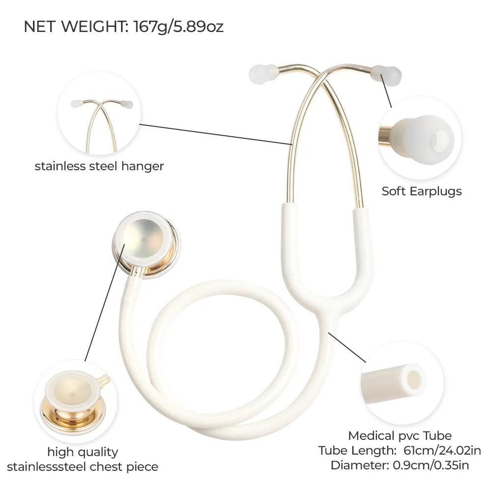 XceeFit Single Head Cardiology Stethoscope – Doctors & Nurses Medical Stethoscope PLUSH White-Light Gold United States