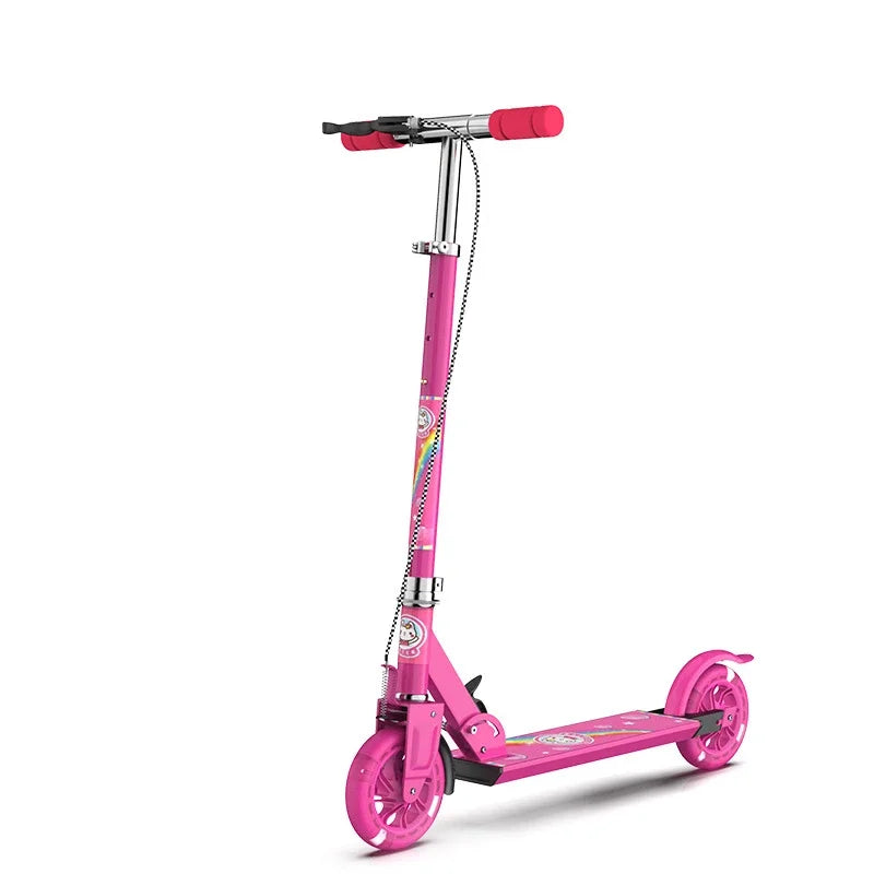 Kids Two-Wheel Flash Scooter – Adjustable Aluminum, LED Wheels Kids Kick Scooter PLUSH Pink handbrake