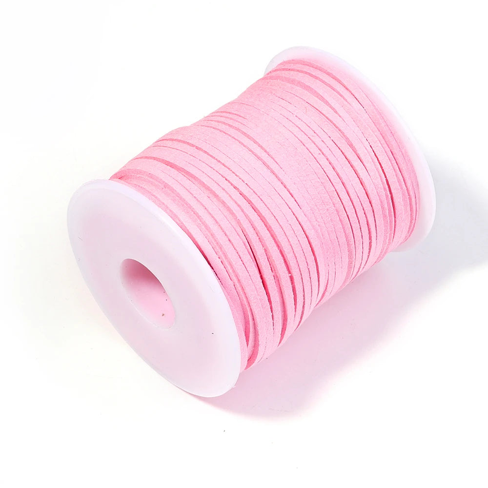 50 Yards Flat Faux Suede Cord 2.6mm – Colorful Velvet Leather Rope Jewelry Cord PLUSH pink 2.6mm