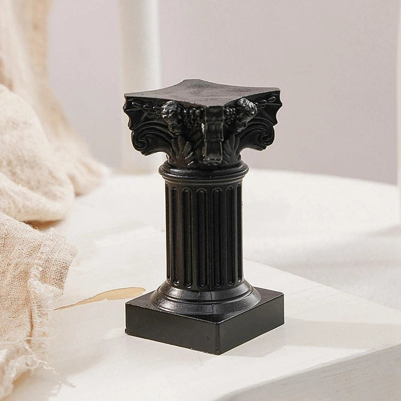 Roman Column Pedestal Candle Holder & Decorative Figurine Decorative Candle Holder PLUSH Black