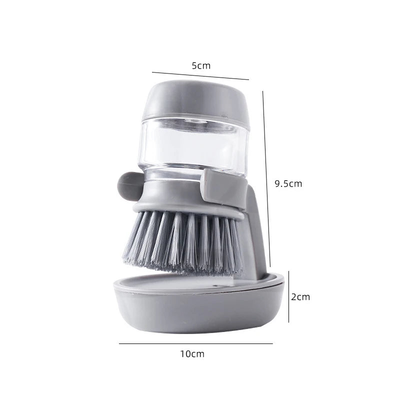 Dish Brush with Soap Dispenser, Holder & Drip Tray Set Kitchen Scrub Brush Set PLUSH Gray