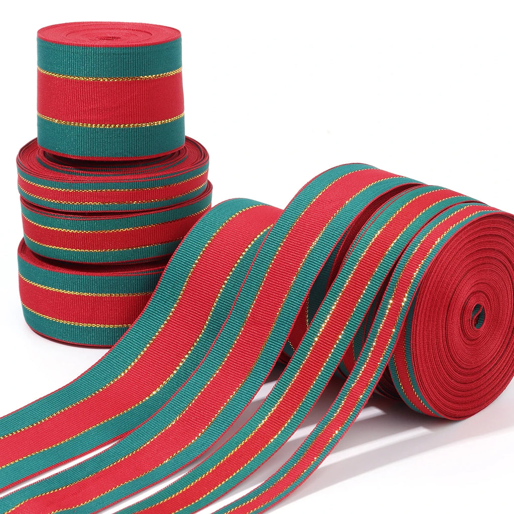 Red Green Stripe Christmas Ribbon 5-10 Yards | DIY Gift Wrap Craft Ribbon PLUSH