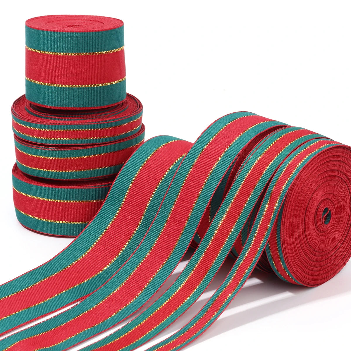 Red Green Stripe Christmas Ribbon 5-10 Yards | DIY Gift Wrap Craft Ribbon PLUSH