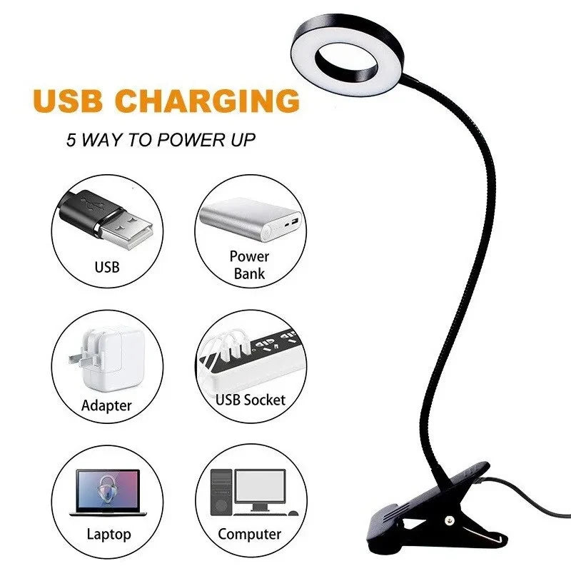 USB LED Clamp Desk Lamp – 48 LEDs Dimmable Flexible Reading Light Clamp Desk Lamp PLUSH