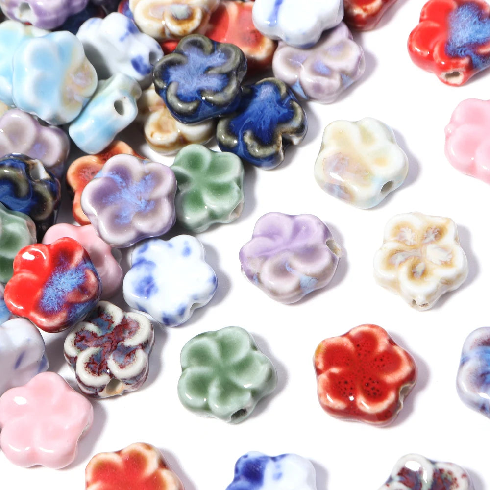10pcs Flower Ceramic Spacer Beads 15.5mm – DIY Jewelry Making Ceramic Spacer Beads PLUSH