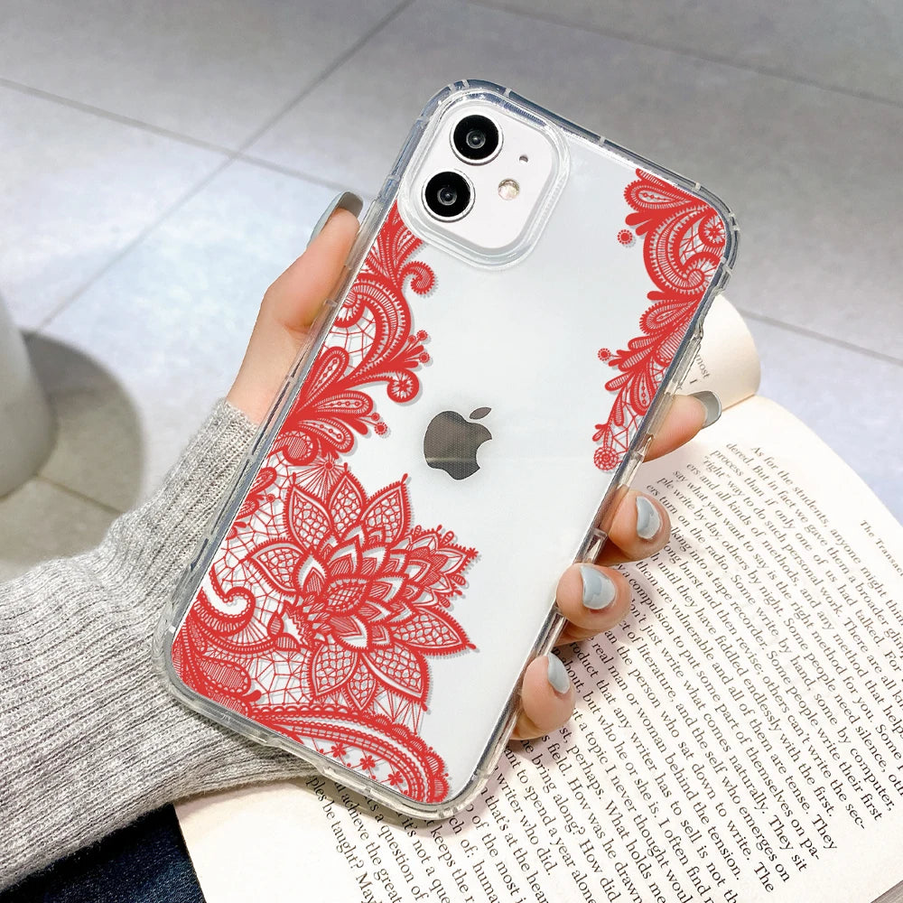 Lace Flower Transparent iPhone Case – Shockproof Floral Cover Phone Case PLUSH