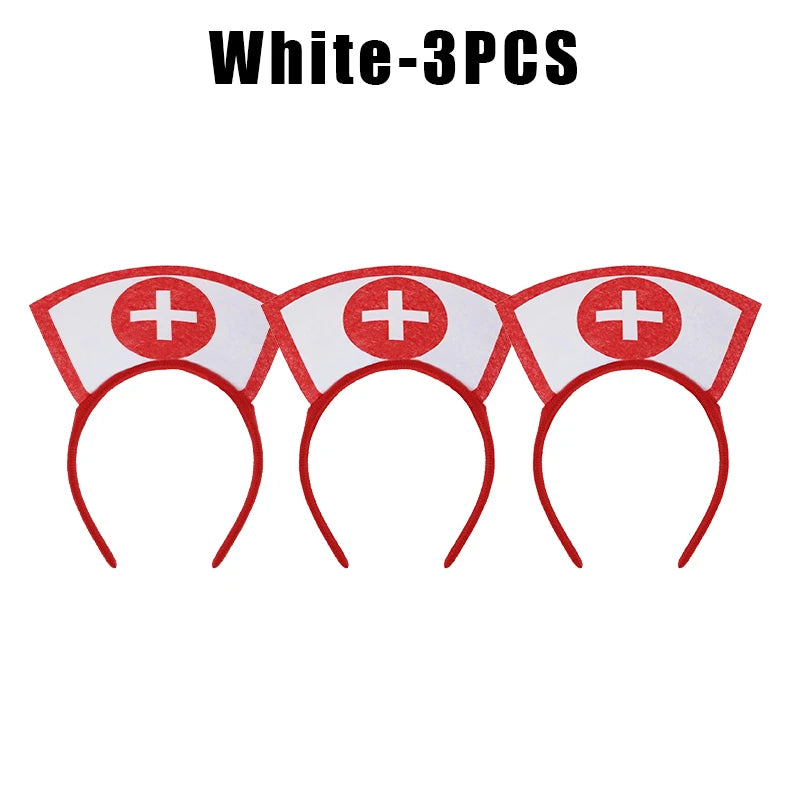 Halloween Nurse Hat Headband – Red & White Costume Accessory Costume Headband PLUSH White 3PCS