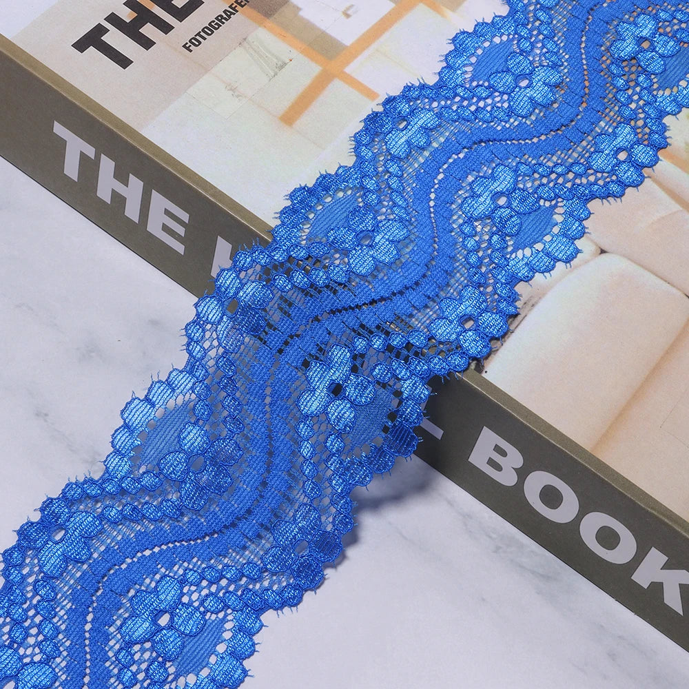 6cm Elastic Floral Lace Trim 2 Yards – DIY Sewing Craft Elastic Lace Trim PLUSH royal blue 6cm