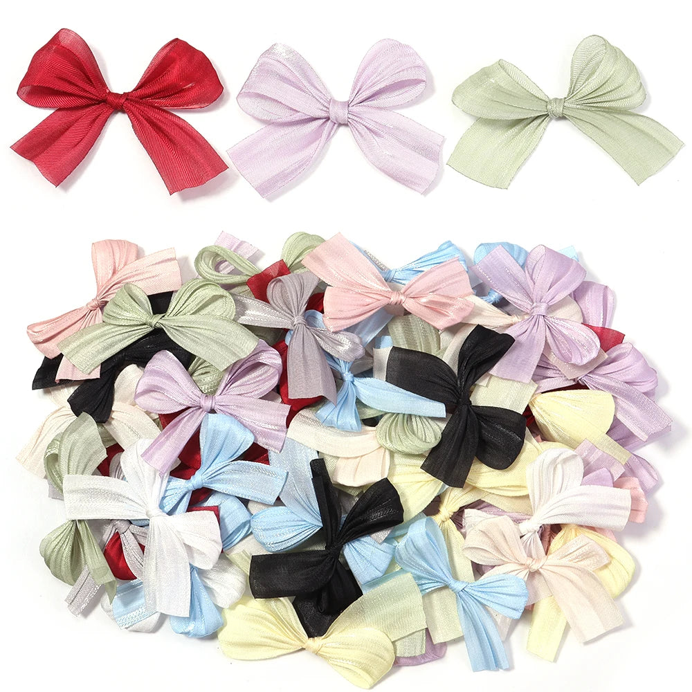 10pcs Pleated Satin Ribbon Bows – DIY Wedding & Hair Decor Satin Ribbon Bows PLUSH