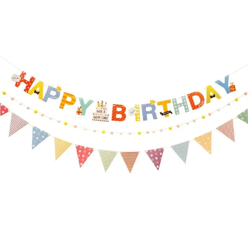 Happy Birthday Banner Set with String Lights & Hanging Flags Party Decoration Set PLUSH