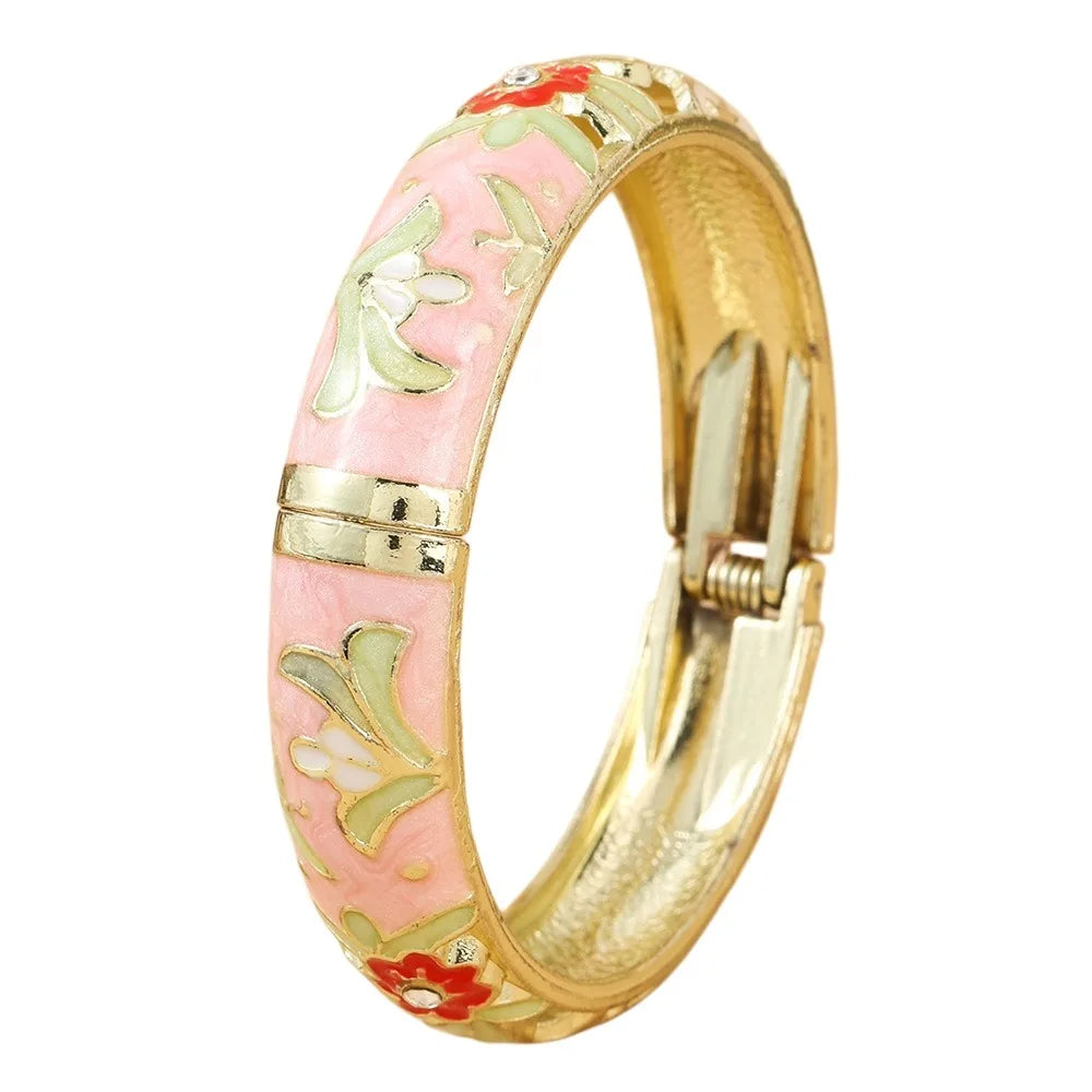 Enamel Cloisonne Floral Bangle – Vintage Women's Bracelet Enamel Bangle PLUSH StyleA Pink