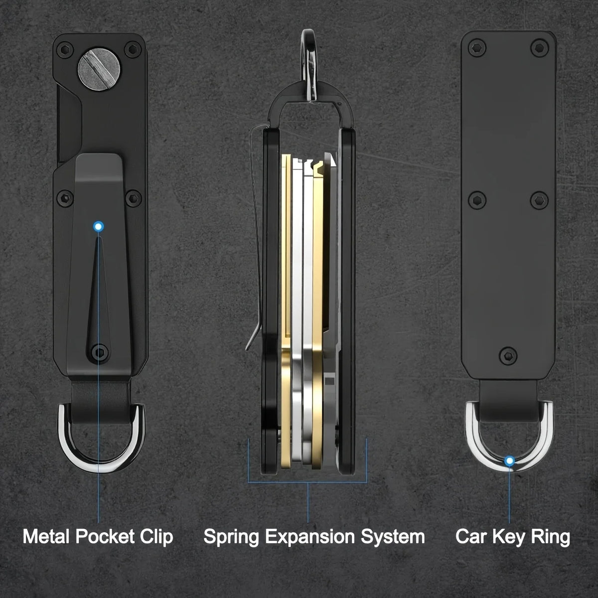 Compact Aluminum Key Organizer with Carabiner Clip | 1–5 Keys Key Organizer PLUSH