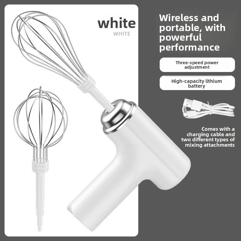 Portable Electric Egg Whisk – USB Rechargeable Hand Beater Electric Hand Whisk PLUSH White