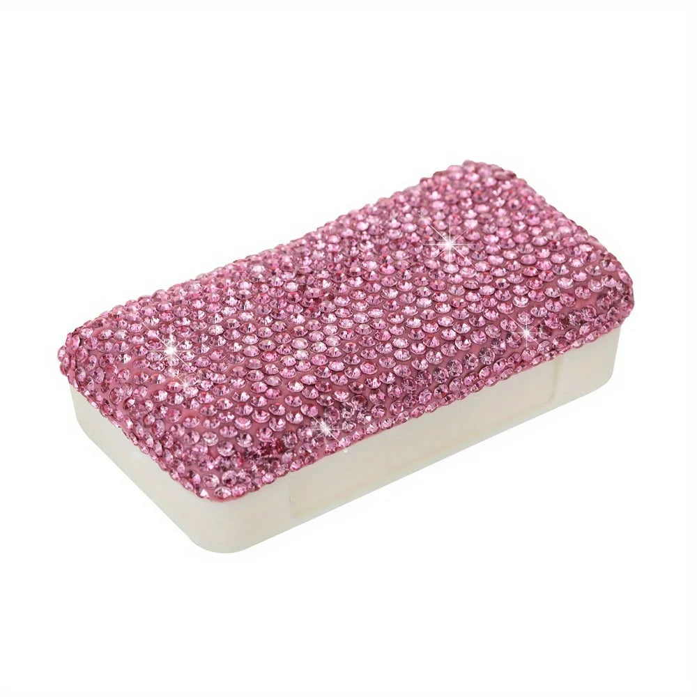 Bling Rhinestone Pill Organizer – 3-Compartment Travel Case Travel Pill Organizer PLUSH Pink