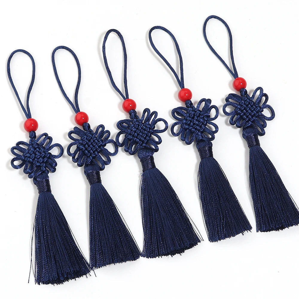 6pcs Chinese Knot Tassel Charms 140cm – DIY Jewelry & Decor Tassel Fringe Charms PLUSH deep blue