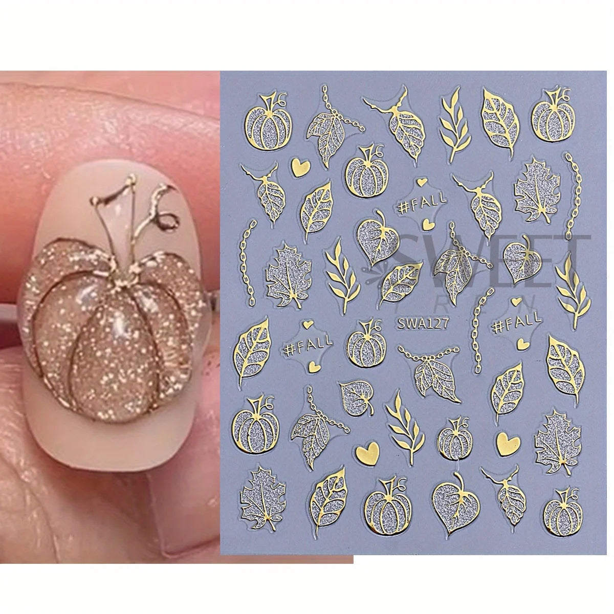 Halloween Nail Art Stickers – Pumpkin Spider Web Foil Decals 3pcs Nail Art Stickers PLUSH