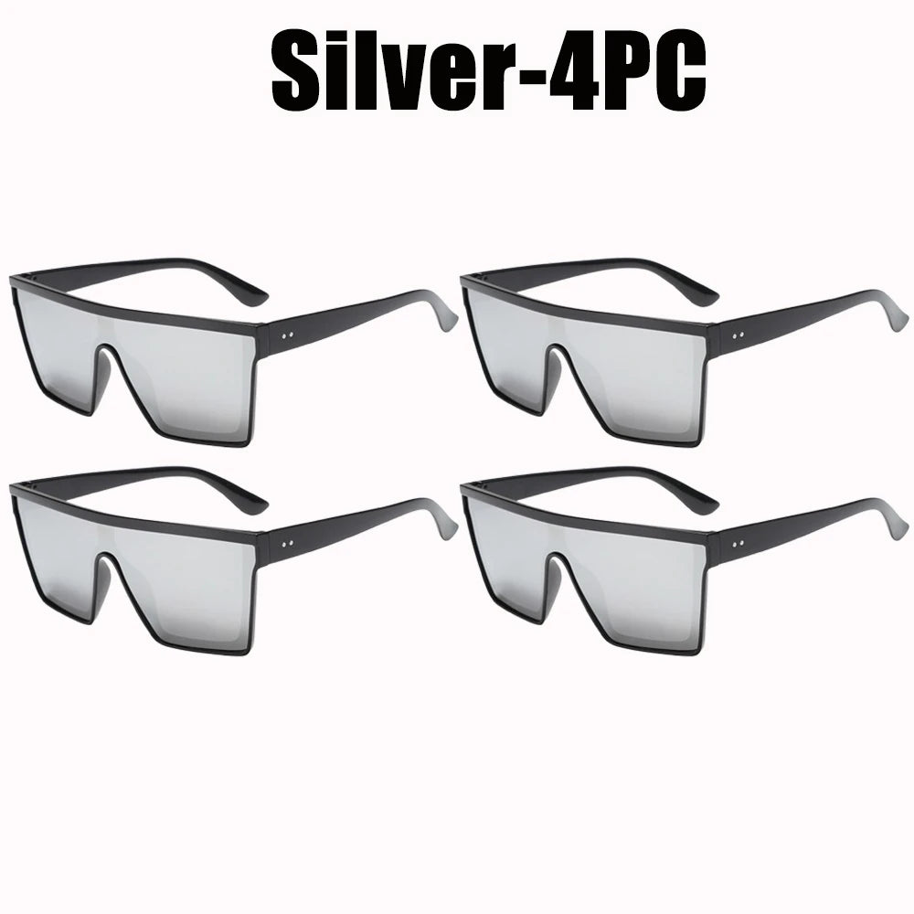 Women's Oversized Retro Sunglasses UV400 Square Sun Glasses Fashion Sunglasses PLUSH Silver-4PC