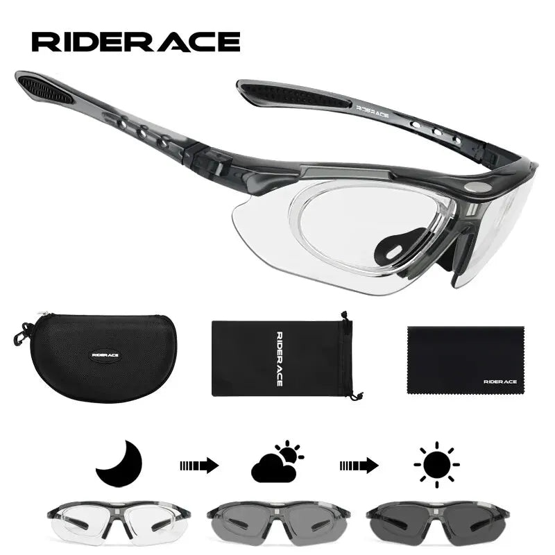 RIDERACE Photochromic Cycling Sunglasses – MTB & Road Bike Cycling Sunglasses PLUSH Grey
