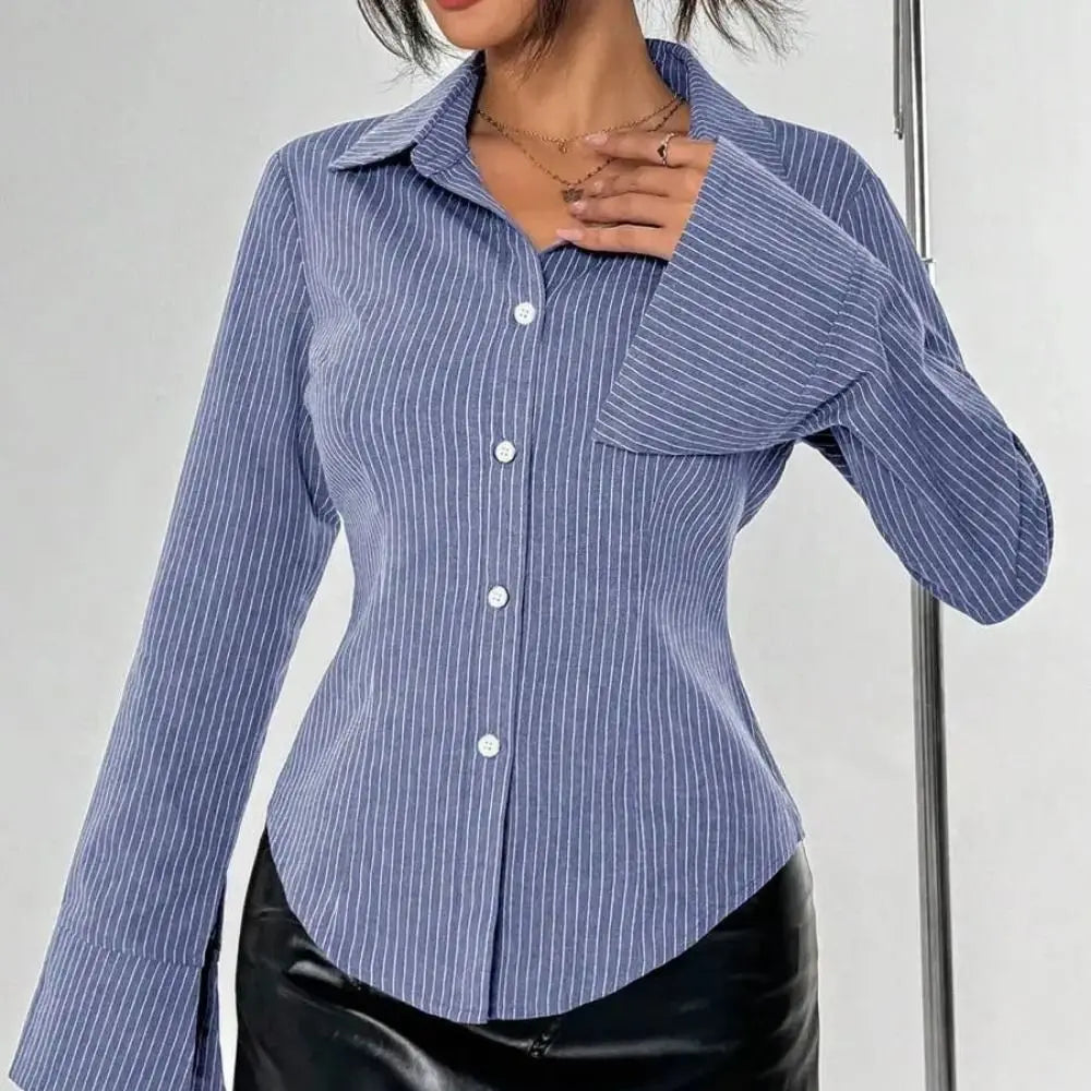 Women's Classic Striped Long Sleeve Blouse – Retro Chic Top Women's Blouse PLUSH