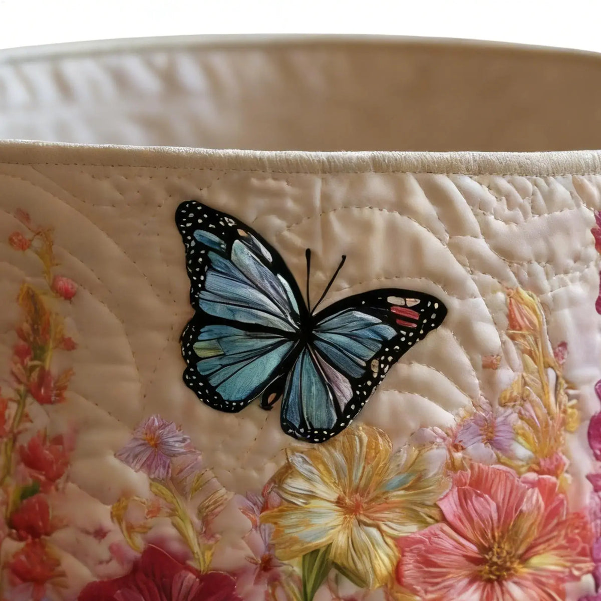 Vintage Floral Quilted Storage Basket with Handle | 18x14in Storage Basket PLUSH