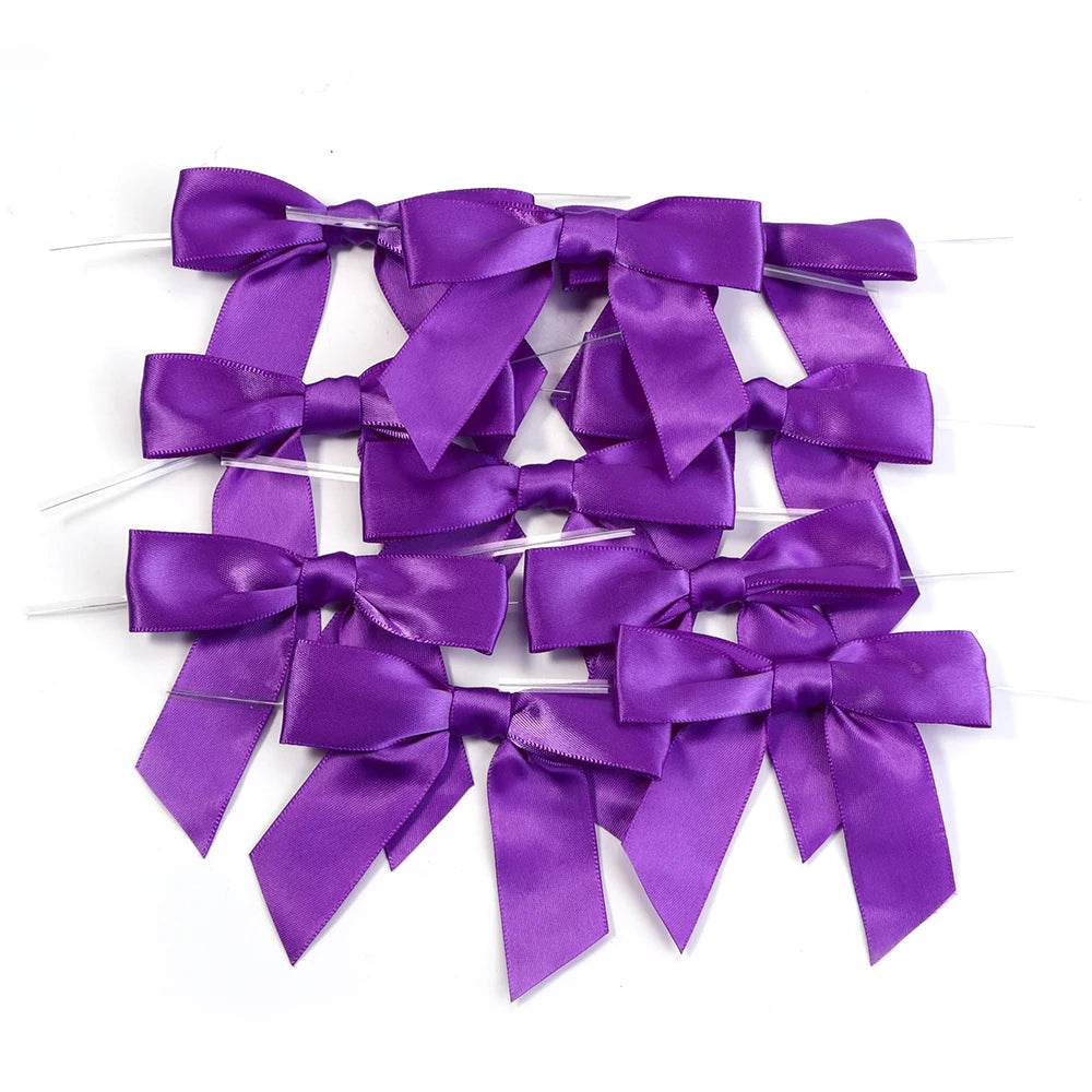 10pcs Satin Ribbon Twist Tie Bows 9x9cm – Gift & Candy Wrap Ribbon Twist Tie Bows PLUSH Purple 9X9cm