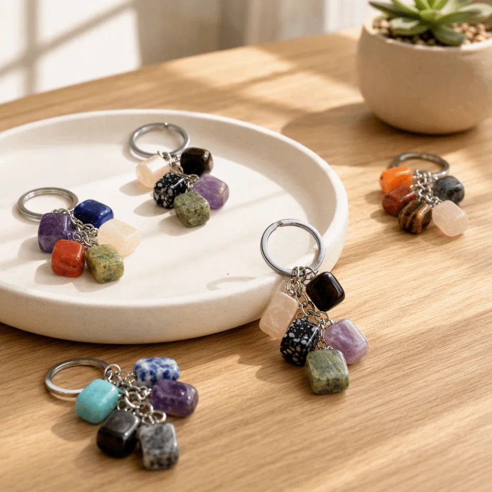 12 Constellation Zodiac Keychain | Polished Stone Birthstone Charm Zodiac Keychain PLUSH
