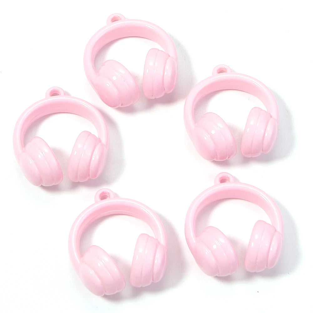 5pcs Earphones Acrylic Bead Charms – DIY Jewelry & Keychain Acrylic Jewelry Charms PLUSH pink