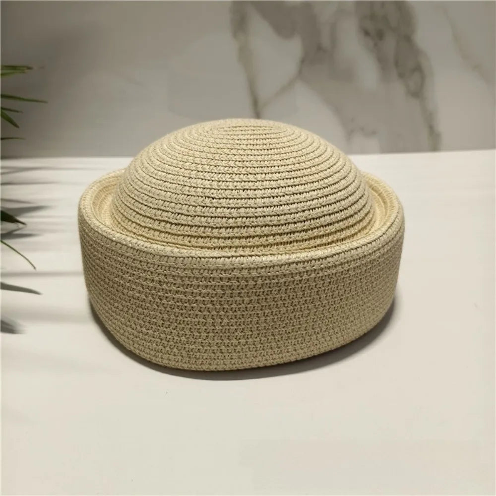 Vintage Wide Brim Woven Straw Sun Hat – Painter Beret Style Woven Straw Hat PLUSH Beige