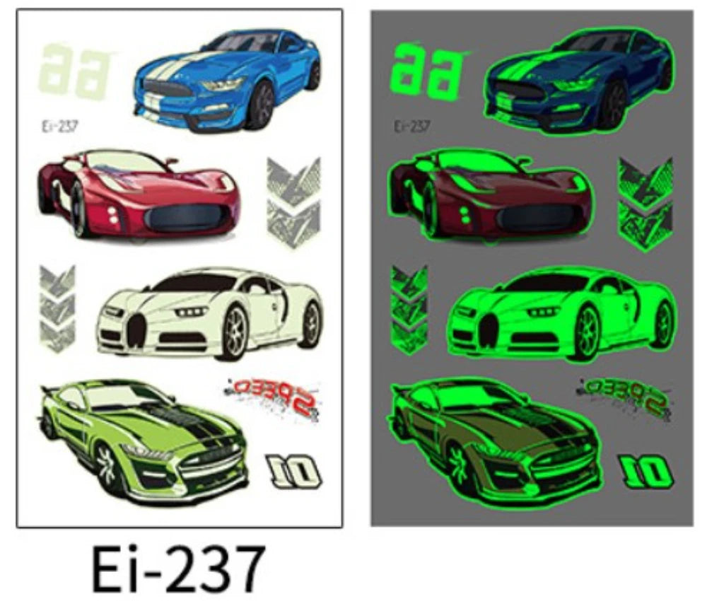 Glow in the Dark Motorcycle Tattoo Stickers for Kids – Waterproof Temporary Tattoo Stickers PLUSH 237
