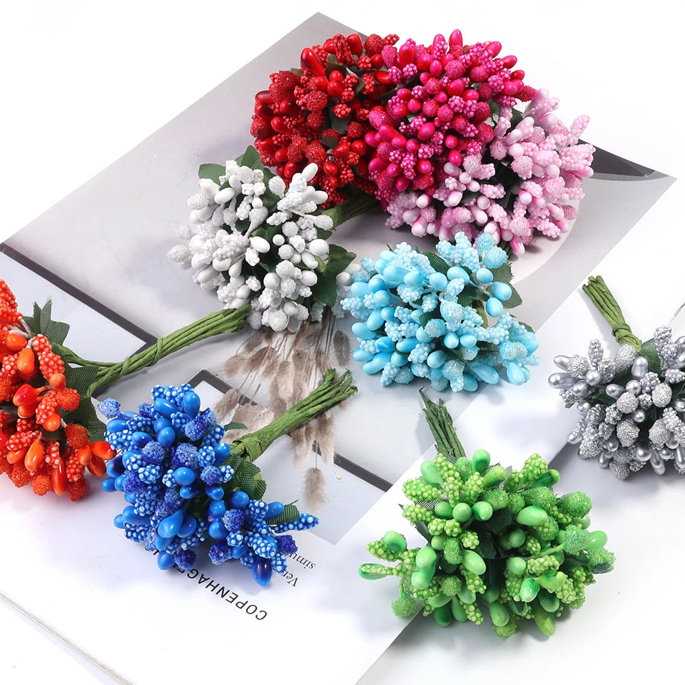 36pcs Artificial Berry Stamen Flower Heads with Leaves | Wedding Decor Artificial Flower Heads PLUSH